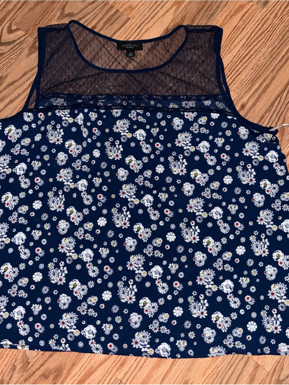 Jason Wu Navy Floral Mesh Yoke Tank